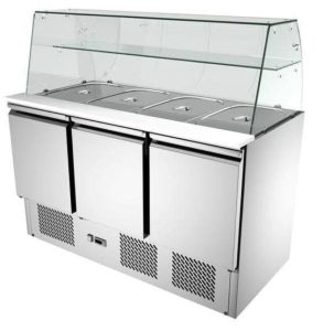 מקרר סלטייה דלפקי מנוע תחתון, רוחב 1.36מ' וטרינה